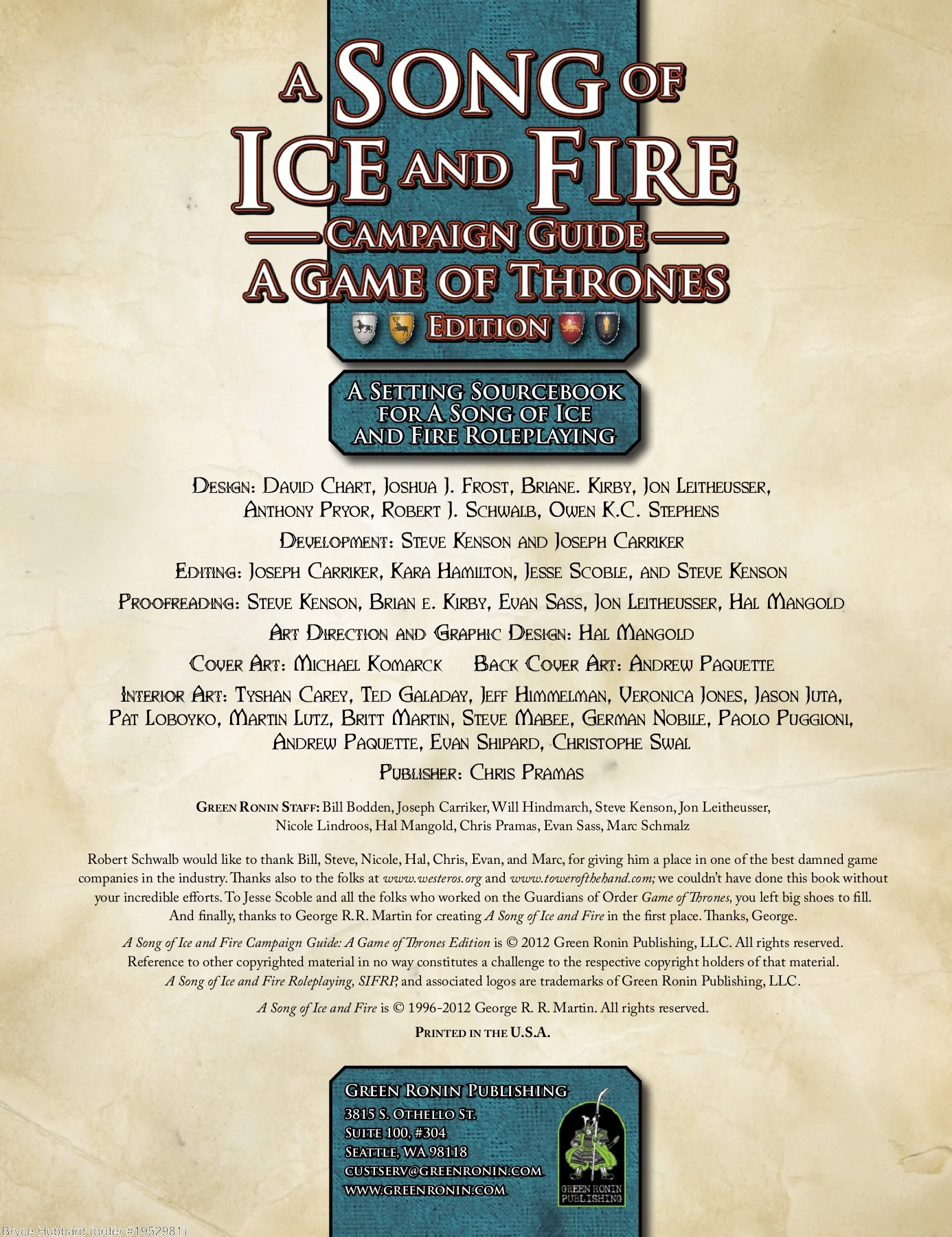 A Song of Ice and Fire - Roleplaying Campaign Guide A Game Of Thrones Edition